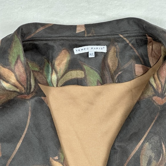 Tempo Paris XL Floral Print Faux Suede Duster Jacket Coat Zip Front - Picture 5 of 8